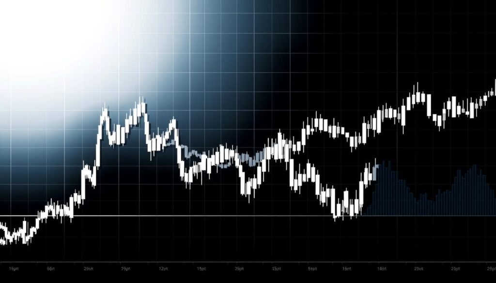 A high-contrast, detailed illustration showcasing the concept of "trend confirmation open interest". In the foreground, a dynamic line graph displays the fluctuations of open interest over time, its peaks and valleys highlighting market sentiment. The midground features a series of candlestick charts, their patterns providing visual cues for trend analysis. In the background, a subtle grid or chart backdrop evokes the data-driven nature of the subject. The lighting is clean and directional, emphasizing the technical aspects. The overall mood is one of analytical clarity, guiding the viewer through the nuances of open interest and its role in confirming market trends.