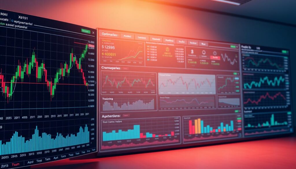 A high-resolution, detailed 3D render of a comprehensive market data analysis dashboard. In the foreground, a large interactive graph displays various price patterns and trends across multiple asset classes. The middle ground features a series of dynamic data visualizations, including candlestick charts, line graphs, and heatmaps, all showcasing complex market movements. In the background, a clean, minimalist user interface provides easy access to advanced analytical tools and trading strategy optimization algorithms. The scene is illuminated by a warm, ambient lighting that casts subtle shadows, creating depth and a sense of sophisticated technological prowess. A high-resolution, detailed 3D render of a comprehensive market data analysis dashboard. In the foreground, a large interactive graph displays various price patterns and trends across multiple asset classes. The middle ground features a series of dynamic data visualizations, including candlestick charts, line graphs, and heatmaps, all showcasing complex market movements. In the background, a clean, minimalist user interface provides easy access to advanced analytical tools and trading strategy optimization algorithms. The scene is illuminated by a warm, ambient lighting that casts subtle shadows, creating depth and a sense of sophisticated technological prowess.