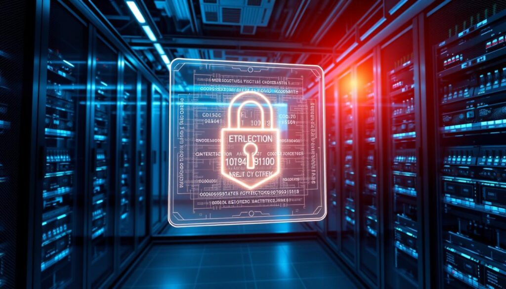 A high-tech data center with a futuristic, blockchain-inspired aesthetic. In the foreground, a transparent holographic display showcases a secure data transaction, the blockchain's distributed ledger glowing with encrypted information. In the middle ground, rows of server racks and intricate circuit boards symbolize the robust infrastructure powering the blockchain's verification processes. The background is bathed in a cool, blue-tinted lighting, evoking a sense of trust, reliability, and technological sophistication. The overall scene conveys the benefits of blockchain's tamper-proof data integrity verification, its decentralized architecture, and its potential to revolutionize secure data management.