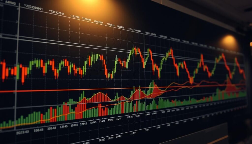 A highly detailed technical indicators chart, captured in a high-resolution, wide-angle view. The chart displays a variety of candlestick patterns, moving averages, Bollinger Bands, and other common technical analysis tools against a dark, minimalist background. The chart is illuminated by a warm, natural-looking light, casting subtle shadows and highlights that enhance the clarity and depth of the information. The perspective is slightly elevated, giving a sense of authority and analysis. The overall mood is one of focused, analytical study, inviting the viewer to delve into the intricacies of the crypto market's price action and underlying trends. A highly detailed technical indicators chart, captured in a high-resolution, wide-angle view. The chart displays a variety of candlestick patterns, moving averages, Bollinger Bands, and other common technical analysis tools against a dark, minimalist background. The chart is illuminated by a warm, natural-looking light, casting subtle shadows and highlights that enhance the clarity and depth of the information. The perspective is slightly elevated, giving a sense of authority and analysis. The overall mood is one of focused, analytical study, inviting the viewer to delve into the intricacies of the crypto market's price action and underlying trends.