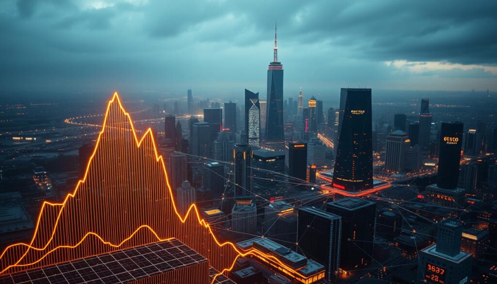 A majestic visualization of the global crypto market capitalization total value, captured through the lens of a professional photographer. In the foreground, a towering graph depicting the fluctuating crypto market cap, its lines and curves illuminated by a warm, golden light. In the middle ground, a network of digital connections and currency symbols, pulsing with energy and dynamism. The background showcases a futuristic cityscape, skyscrapers and data centers reflecting the ever-evolving crypto landscape. The scene is bathed in a moody, cinematic atmosphere, conveying the gravity and significance of mastering the intricacies of this rapidly transforming financial ecosystem.