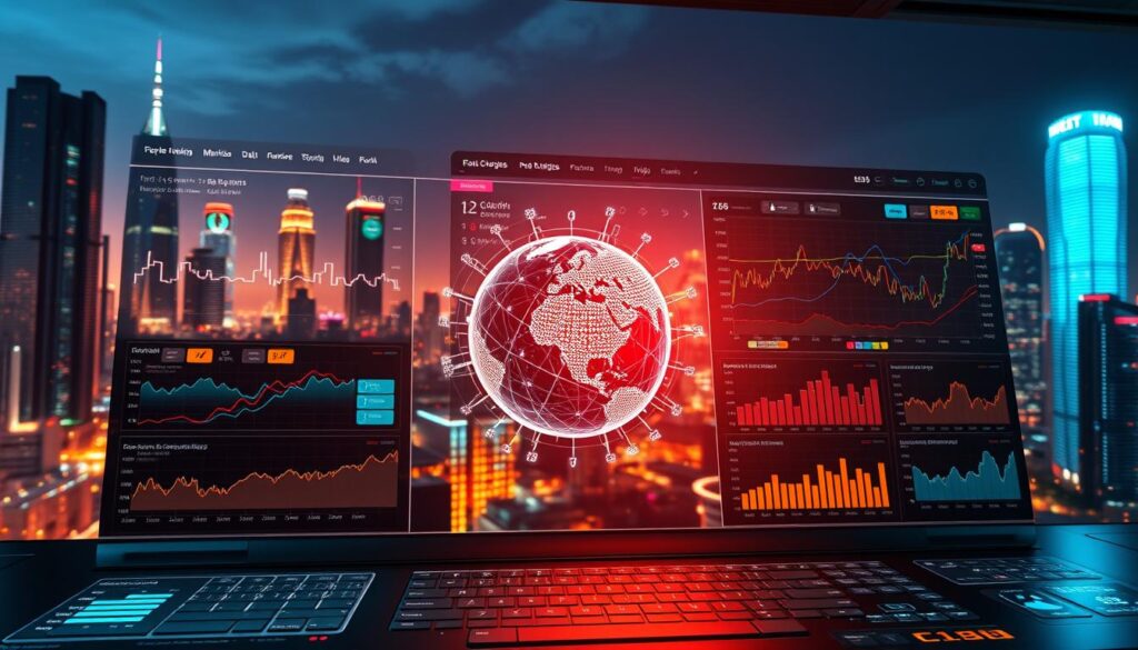 A meticulously rendered digital illustration showcasing a comprehensive on-chain data analysis dashboard. In the foreground, a sleek and intuitive user interface displays a variety of interactive charts, graphs, and visualizations, providing deep insights into cryptocurrency market trends and patterns. The middle ground features a 3D holographic globe, pulsing with real-time data points, allowing for a global perspective on the crypto landscape. In the background, a futuristic cityscape with towering skyscrapers and glowing neon lights sets the tone for a cutting-edge, technologically advanced environment. The scene is illuminated by a warm, cinematic lighting, creating a sense of depth and atmosphere. The overall composition conveys the power and precision of on-chain data analysis, crucial for making informed decisions in the dynamic world of cryptocurrency.