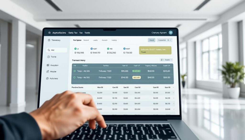 A modern, sleek crypto tax software interface floats in a minimalist, well-lit office environment. The software's dashboard displays transaction history, import options, and tax calculation tools. The foreground features a user's hand hovering over a laptop trackpad, navigating the intuitive interface. The middle ground showcases the software's clean design, with subtle gradients and monochromatic tones. The background is a bright, airy space with floor-to-ceiling windows, conveying a sense of professionalism and technological sophistication. A modern, sleek crypto tax software interface floats in a minimalist, well-lit office environment. The software's dashboard displays transaction history, import options, and tax calculation tools. The foreground features a user's hand hovering over a laptop trackpad, navigating the intuitive interface. The middle ground showcases the software's clean design, with subtle gradients and monochromatic tones. The background is a bright, airy space with floor-to-ceiling windows, conveying a sense of professionalism and technological sophistication.