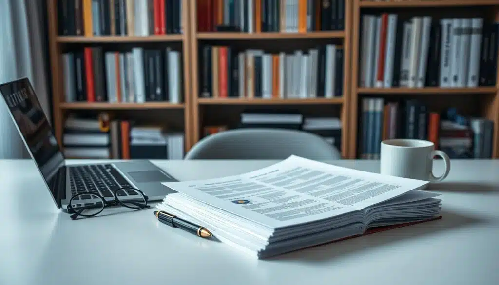 A neatly organized desk with a laptop, a stack of paper documents, and a pair of reading glasses. Soft, diffused lighting creates a focused, contemplative atmosphere. In the background, a bookshelf filled with reference materials on cryptocurrency and blockchain technology. The desk surface is clean, with a pen and a mug of hot beverage, setting the stage for an in-depth analysis of a cryptocurrency whitepaper. The overall scene conveys a sense of diligent preparation and a dedication to understanding the technical details of the project. A neatly organized desk with a laptop, a stack of paper documents, and a pair of reading glasses. Soft, diffused lighting creates a focused, contemplative atmosphere. In the background, a bookshelf filled with reference materials on cryptocurrency and blockchain technology. The desk surface is clean, with a pen and a mug of hot beverage, setting the stage for an in-depth analysis of a cryptocurrency whitepaper. The overall scene conveys a sense of diligent preparation and a dedication to understanding the technical details of the project.