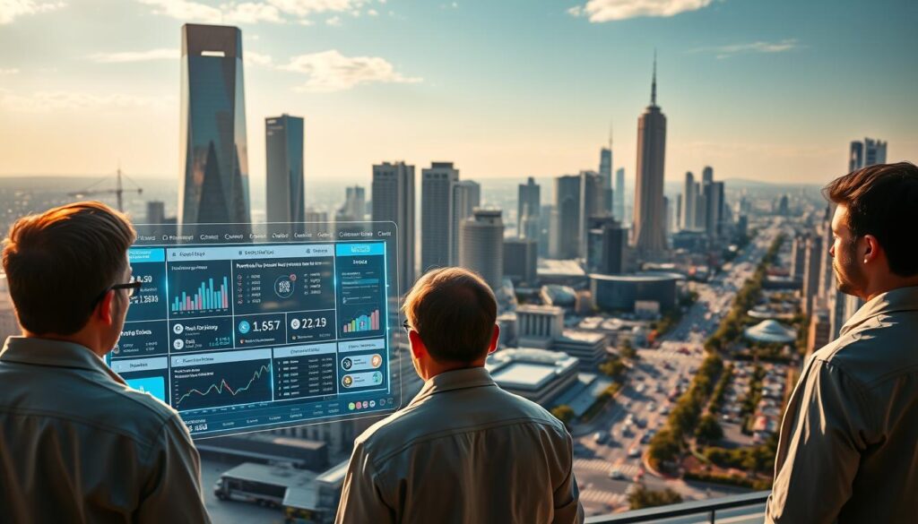 A panoramic scene depicting the benefits of a cryptocurrency presale. In the foreground, a group of investors scrutinizing a holographic display showcasing the project's roadmap, market projections, and token allocation. The middle ground features a sleek, futuristic trading platform with real-time data feeds and analytical tools. In the background, a cityscape of gleaming skyscrapers and bustling streets, representing the growth and adoption of the cryptocurrency ecosystem. The scene is bathed in a warm, golden light, conveying a sense of optimism and prosperity. The composition emphasizes the synergy between cutting-edge technology, informed investment decisions, and the thriving crypto landscape.