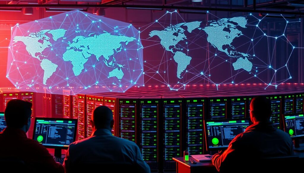 A panoramic view of a blockchain network launch process. In the foreground, engineers diligently monitor the synchronization of nodes, ensuring seamless integration. The middle ground depicts a cluster of servers, their status indicators flashing green, signaling the successful deployment of the mainnet. In the background, a holographic display showcases the global distribution of the network, with nodes spanning across continents. The scene is bathed in a warm, ethereal glow, conveying a sense of technological harmony and the dawn of a new era in decentralized computing.