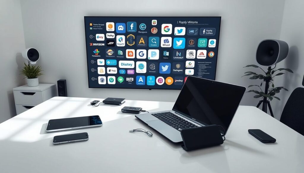 A pristine white workspace with a sleek glass desk, on which various digital devices are neatly arranged: a high-end laptop, a tablet, a smartphone, and an array of stylish peripherals. The lighting is soft and directional, casting subtle shadows that add depth and dimensionality to the scene. In the background, a large, seamless display screen shows a collage of logos, icons, and UI elements representing the top platforms and tools for successful bounty campaigns, such as Discord, Telegram, Twitter, and popular bounty management platforms. The overall atmosphere is one of professionalism, productivity, and technological sophistication, reflecting the tools and resources needed to run a successful bounty program. A pristine white workspace with a sleek glass desk, on which various digital devices are neatly arranged: a high-end laptop, a tablet, a smartphone, and an array of stylish peripherals. The lighting is soft and directional, casting subtle shadows that add depth and dimensionality to the scene. In the background, a large, seamless display screen shows a collage of logos, icons, and UI elements representing the top platforms and tools for successful bounty campaigns, such as Discord, Telegram, Twitter, and popular bounty management platforms. The overall atmosphere is one of professionalism, productivity, and technological sophistication, reflecting the tools and resources needed to run a successful bounty program.