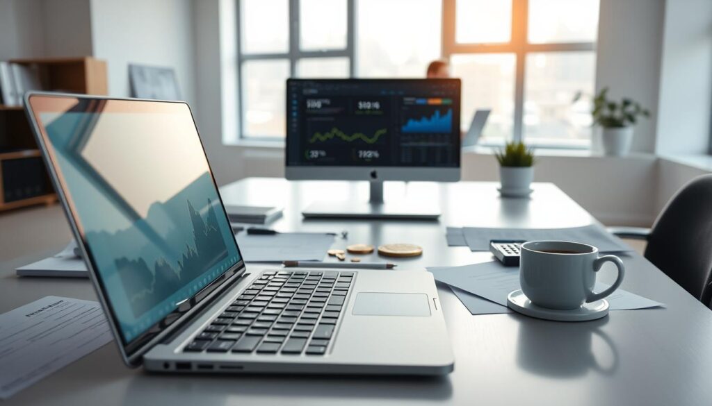 A professional, well-lit blockchain preparation strategy scene. In the foreground, a laptop displaying a blockchain-related dashboard, surrounded by carefully arranged documents, a calculator, and a cup of coffee. The midground features a sleek, modern desk with a futuristic-looking cryptocurrency hardware wallet and a tangible representation of blockchain technology, such as a circuit board or blockchain token. The background showcases a clean, minimalist office space with large windows that allow natural light to fill the room, creating a sense of focus and productivity. The overall mood is one of organized preparation, strategic planning, and a commitment to mastering the complexities of the cryptocurrency landscape.