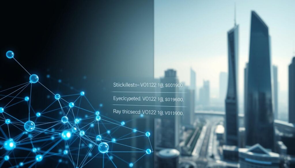 A secure blockchain-based voting system with a transparent, tamper-resistant process. In the foreground, a network of interconnected nodes representing the distributed ledger, glowing with an ethereal blue hue. In the middle, a series of voting transactions being verified and timestamped, their details encrypted and encoded within the blockchain. In the background, a sleek, futuristic cityscape with towering skyscrapers, conveying a sense of advanced, secure digital infrastructure. Soft, directional lighting casts dramatic shadows, emphasizing the precision and reliability of the blockchain technology. The overall mood is one of technological sophistication, security, and trust in the democratic process. A secure blockchain-based voting system with a transparent, tamper-resistant process. In the foreground, a network of interconnected nodes representing the distributed ledger, glowing with an ethereal blue hue. In the middle, a series of voting transactions being verified and timestamped, their details encrypted and encoded within the blockchain. In the background, a sleek, futuristic cityscape with towering skyscrapers, conveying a sense of advanced, secure digital infrastructure. Soft, directional lighting casts dramatic shadows, emphasizing the precision and reliability of the blockchain technology. The overall mood is one of technological sophistication, security, and trust in the democratic process.