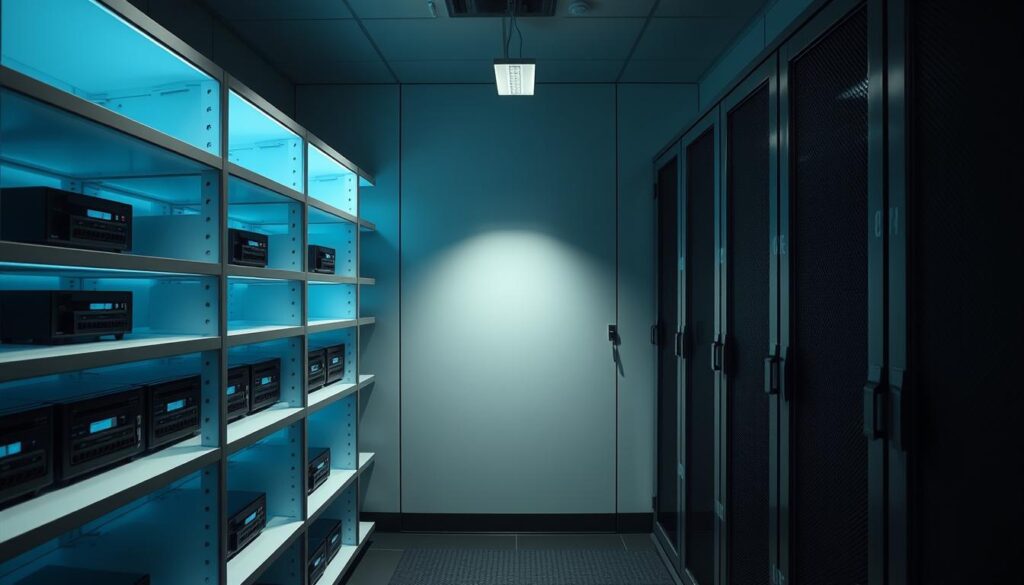 A secure private key storage facility, meticulously designed to safeguard digital assets. Sleek, minimalist shelves house state-of-the-art cold storage devices, their status indicators pulsing softly. Subdued lighting casts a serene, authoritative glow, while robust security measures, including biometric scanners and tamper-evident seals, create an impenetrable fortress of digital wealth protection. The room exudes a sense of unwavering trust, where cryptocurrency owners can rest assured their most valuable secrets are guarded with the utmost care and precision. A secure private key storage facility, meticulously designed to safeguard digital assets. Sleek, minimalist shelves house state-of-the-art cold storage devices, their status indicators pulsing softly. Subdued lighting casts a serene, authoritative glow, while robust security measures, including biometric scanners and tamper-evident seals, create an impenetrable fortress of digital wealth protection. The room exudes a sense of unwavering trust, where cryptocurrency owners can rest assured their most valuable secrets are guarded with the utmost care and precision.