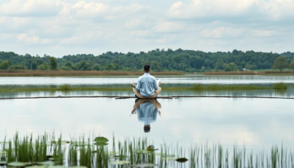 A serene and contemplative scene depicting strategies for managing NFT investment risks. In the foreground, a tranquil pond reflects the calm sky above, symbolizing the need for patience and long-term vision. In the middle ground, a figure sits cross-legged, deeply engrossed in studying financial charts and graphs, representing the careful analysis required. The background features a lush, verdant landscape, hinting at the potential for growth and sustainability in the NFT market, if approached with a measured and thoughtful approach. The lighting is soft and diffused, creating a soothing atmosphere that encourages introspection and wise decision-making. A serene and contemplative scene depicting strategies for managing NFT investment risks. In the foreground, a tranquil pond reflects the calm sky above, symbolizing the need for patience and long-term vision. In the middle ground, a figure sits cross-legged, deeply engrossed in studying financial charts and graphs, representing the careful analysis required. The background features a lush, verdant landscape, hinting at the potential for growth and sustainability in the NFT market, if approached with a measured and thoughtful approach. The lighting is soft and diffused, creating a soothing atmosphere that encourages introspection and wise decision-making.