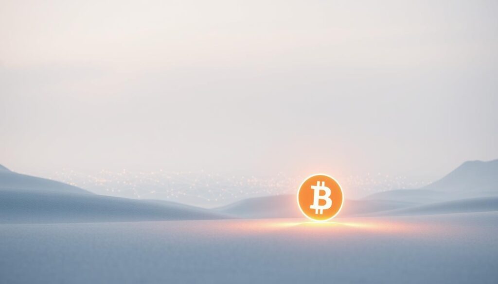 A serene and minimalist landscape showcasing the dynamics of token scarcity and burn mechanisms. In the foreground, a glowing cryptocurrency token appears to be slowly disintegrating, its edges fading away, symbolizing the impact of token burn. In the middle ground, a network of interconnected blockchain nodes pulses with energy, representing the underlying technology. The background features a muted, ethereal skyline, conveying a sense of digital transcendence. The lighting is soft and diffused, casting a contemplative mood over the scene. The composition is balanced, with the token's fading presence drawing the viewer's attention to the core principles of supply and demand.