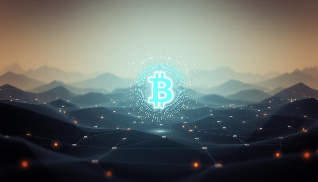 A serene digital landscape depicting the privacy and anonymity of blockchain transactions. In the foreground, a stylized cryptocurrency symbol glows with an ethereal light, surrounded by a veil of cryptographic patterns and data streams. The middle ground features a network of interlocking nodes and channels, representing the distributed and decentralized nature of the blockchain. In the background, a soft, atmospheric gradient evokes a sense of digital tranquility, with subtle hints of binary code and low-poly geometric shapes. The overall scene is bathed in a warm, ambient lighting, creating a contemplative and secure atmosphere. The image conveys the idea of financial privacy and user anonymity within the blockchain ecosystem. A serene digital landscape depicting the privacy and anonymity of blockchain transactions. In the foreground, a stylized cryptocurrency symbol glows with an ethereal light, surrounded by a veil of cryptographic patterns and data streams. The middle ground features a network of interlocking nodes and channels, representing the distributed and decentralized nature of the blockchain. In the background, a soft, atmospheric gradient evokes a sense of digital tranquility, with subtle hints of binary code and low-poly geometric shapes. The overall scene is bathed in a warm, ambient lighting, creating a contemplative and secure atmosphere. The image conveys the idea of financial privacy and user anonymity within the blockchain ecosystem.
