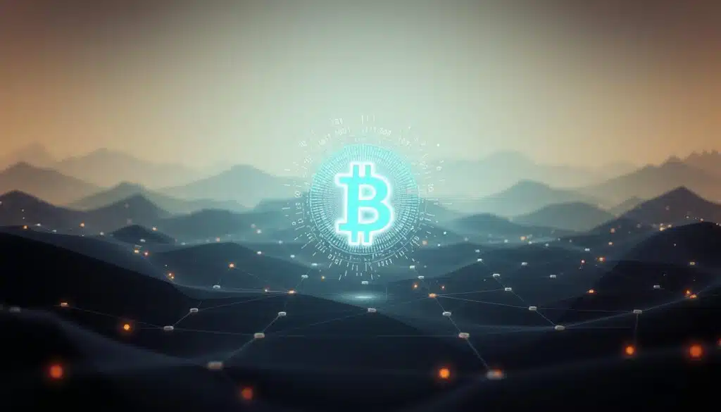 A serene digital landscape depicting the privacy and anonymity of blockchain transactions. In the foreground, a stylized cryptocurrency symbol glows with an ethereal light, surrounded by a veil of cryptographic patterns and data streams. The middle ground features a network of interlocking nodes and channels, representing the distributed and decentralized nature of the blockchain. In the background, a soft, atmospheric gradient evokes a sense of digital tranquility, with subtle hints of binary code and low-poly geometric shapes. The overall scene is bathed in a warm, ambient lighting, creating a contemplative and secure atmosphere. The image conveys the idea of financial privacy and user anonymity within the blockchain ecosystem.