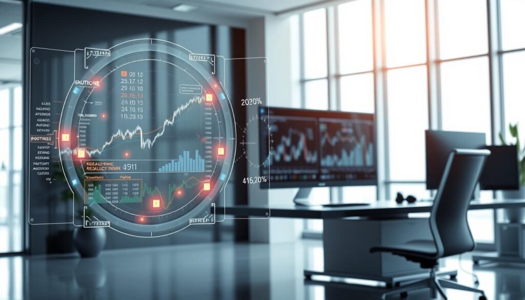A sleek and futuristic image showcasing the automation of portfolio rebalancing. In the foreground, a holographic interface displaying dynamic financial data and AI-driven algorithms seamlessly adjusting asset allocations. In the middle ground, a minimalist yet elegant desktop setup with a large, high-resolution monitor displaying charts and graphs. The background is a clean, modern office space with floor-to-ceiling windows, allowing natural light to flood the scene. The atmosphere is one of precision, efficiency, and technological sophistication, conveying the power of AI-driven portfolio management. A sleek and futuristic image showcasing the automation of portfolio rebalancing. In the foreground, a holographic interface displaying dynamic financial data and AI-driven algorithms seamlessly adjusting asset allocations. In the middle ground, a minimalist yet elegant desktop setup with a large, high-resolution monitor displaying charts and graphs. The background is a clean, modern office space with floor-to-ceiling windows, allowing natural light to flood the scene. The atmosphere is one of precision, efficiency, and technological sophistication, conveying the power of AI-driven portfolio management.