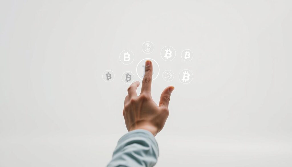 A sleek, minimalist composition showcasing the selection of a blockchain protocol. In the foreground, an elegant hand selects from a holographic display of various blockchain symbols, each representing a distinct protocol. The middle ground features a clean, white background, allowing the blockchain elements to take center stage. Soft, diffused lighting creates a sense of depth and emphasizes the futuristic, technological atmosphere. The overall mood is one of thoughtful deliberation, as the viewer is invited to consider the nuances and trade-offs of different blockchain architectures.