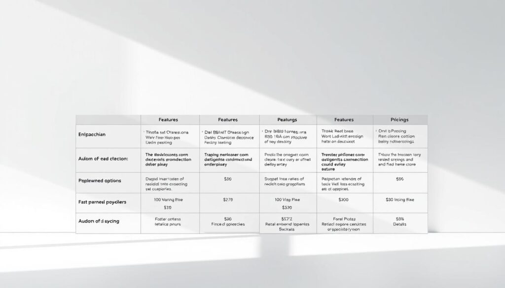 A sleek, modern comparison chart featuring various blockchain service providers, set against a clean, minimalist background. The chart displays key details about each provider's offerings, such as pricing, features, and deployment options, all presented in a visually appealing and easy-to-digest format. The layout utilizes a grid-like structure, with each provider's information neatly organized in a corresponding cell. The overall scene is illuminated by soft, natural lighting, creating a professional and authoritative atmosphere. The image conveys a sense of clarity and efficiency, making it an ideal visual accompaniment to the article's "Blockchain as a Service Providers Comparison" section.