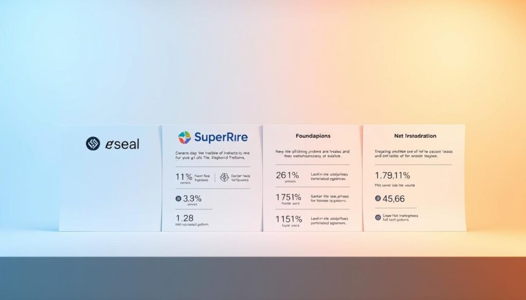 A sleek, modern comparison of leading NFT marketplaces, presented in a clean, minimalist style. In the foreground, a row of distinctive marketplace logos and names - OpenSea, Rarible, SuperRare, Foundation - displayed against a pristine white backdrop. In the middle ground, a series of intuitive infographics highlighting key features, trading volume, and other relevant statistics for each platform. The background is a soft, gradient-based pattern that adds depth and visual interest without distracting from the core content. Warm, balanced lighting casts a subtle glow, creating a professional, authoritative atmosphere befitting the subject matter. The overall composition is designed to provide a clear, concise overview that would seamlessly integrate with the "Choosing the Right NFT Marketplaces and Platforms" section of the article.
