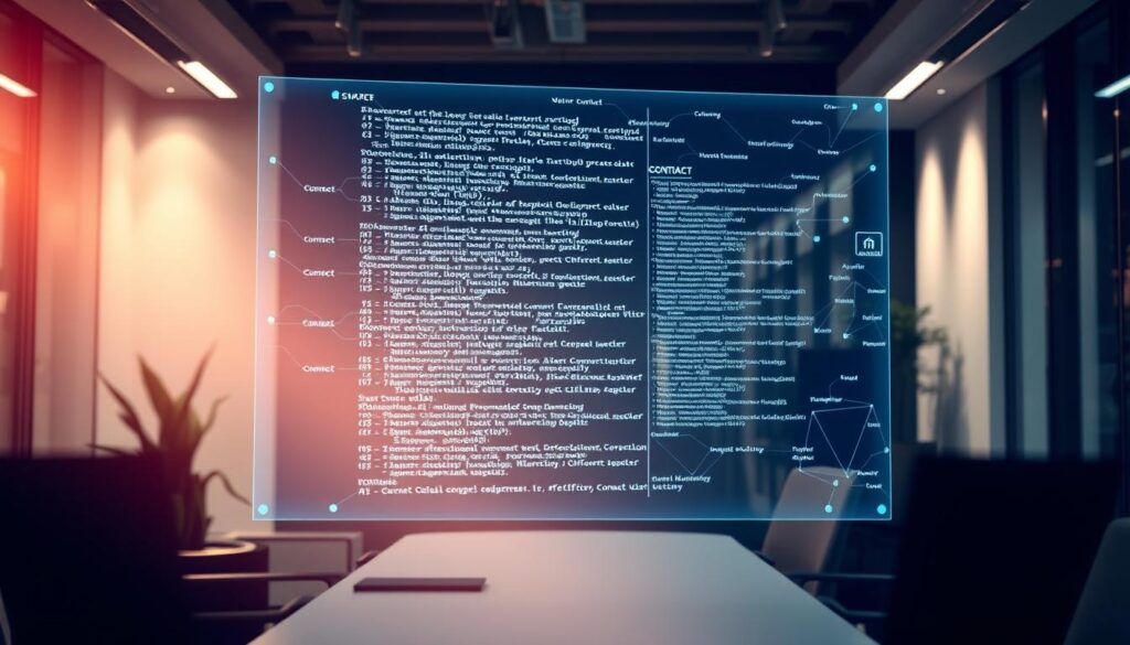 A sleek, modern office setting with a holographic display projecting a complex smart contract diagram. Intricately detailed smart contract code flows across the screen, interweaving with dynamic blockchain transaction data and real-world sensor inputs. Soft ambient lighting casts a warm glow, while strategic camera angles and depth of field emphasize the technical intricacy and interconnectedness of the digital integration. The overall mood is one of innovation, efficiency, and the seamless fusion of virtual and physical worlds. A sleek, modern office setting with a holographic display projecting a complex smart contract diagram. Intricately detailed smart contract code flows across the screen, interweaving with dynamic blockchain transaction data and real-world sensor inputs. Soft ambient lighting casts a warm glow, while strategic camera angles and depth of field emphasize the technical intricacy and interconnectedness of the digital integration. The overall mood is one of innovation, efficiency, and the seamless fusion of virtual and physical worlds.