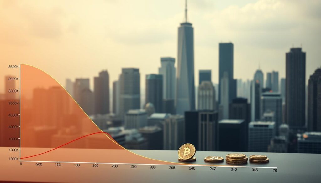 A sophisticated and nuanced image of "risk allocation portfolio construction". In the foreground, a dynamic graph displaying risk-return profiles, with a central focal point highlighting the optimal risk-return tradeoff. The middle ground features various investment assets - stocks, bonds, cryptocurrencies - arranged in an elegant, balanced composition. In the background, a muted cityscape with towering skyscrapers, evoking the financial hub where these investment decisions are made. Soft, warm lighting casts a contemplative mood, while a shallow depth of field draws the viewer's attention to the core elements. The overall scene conveys the complex, data-driven process of constructing a risk-optimized portfolio. A sophisticated and nuanced image of "risk allocation portfolio construction". In the foreground, a dynamic graph displaying risk-return profiles, with a central focal point highlighting the optimal risk-return tradeoff. The middle ground features various investment assets - stocks, bonds, cryptocurrencies - arranged in an elegant, balanced composition. In the background, a muted cityscape with towering skyscrapers, evoking the financial hub where these investment decisions are made. Soft, warm lighting casts a contemplative mood, while a shallow depth of field draws the viewer's attention to the core elements. The overall scene conveys the complex, data-driven process of constructing a risk-optimized portfolio.