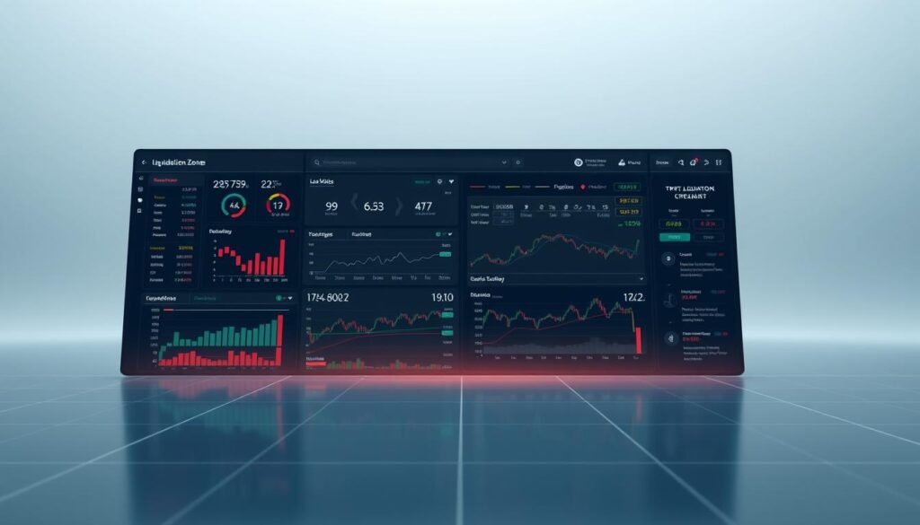 A sophisticated data visualization showcasing the dynamics of crypto leverage trading liquidation zones. The foreground displays a sleek, interactive dashboard with detailed charts, graphs, and data points that vividly illustrate the patterns and trends in liquidation events. The middle ground features a clean, minimalist user interface with intuitive controls and filtering options, allowing for deeper analysis of the risk management data. The background is a serene, muted palette that emphasizes the importance of this information, with subtle grid lines and geometric shapes providing a sense of structure and order. Soft, directional lighting casts a subtle glow, creating a sense of depth and highlighting the key insights. The overall aesthetic is one of professionalism, clarity, and data-driven decision-making, perfectly suited for the "Understanding Crypto Leverage Trading Liquidation Zones" article. A sophisticated data visualization showcasing the dynamics of crypto leverage trading liquidation zones. The foreground displays a sleek, interactive dashboard with detailed charts, graphs, and data points that vividly illustrate the patterns and trends in liquidation events. The middle ground features a clean, minimalist user interface with intuitive controls and filtering options, allowing for deeper analysis of the risk management data. The background is a serene, muted palette that emphasizes the importance of this information, with subtle grid lines and geometric shapes providing a sense of structure and order. Soft, directional lighting casts a subtle glow, creating a sense of depth and highlighting the key insights. The overall aesthetic is one of professionalism, clarity, and data-driven decision-making, perfectly suited for the "Understanding Crypto Leverage Trading Liquidation Zones" article.