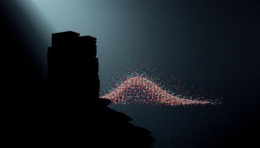A stark, angled view of a blockchain transaction data visualization. The foreground features a towering, distorted stack of transaction blocks, casting long, abstract shadows. The middle ground shows a chaotic scatter of data points in various colors, representing the imbalance and irregularity in the transaction flow. The background is a muted, glitchy grid pattern, hinting at the complex underlying computational processes. The lighting is dramatic, with harsh shadows and muted tones, conveying a sense of technical complexity and data discrepancy. The overall atmosphere is one of unbalanced, unsettling data systems, reflecting the challenges of anomaly detection in blockchain transaction datasets. A stark, angled view of a blockchain transaction data visualization. The foreground features a towering, distorted stack of transaction blocks, casting long, abstract shadows. The middle ground shows a chaotic scatter of data points in various colors, representing the imbalance and irregularity in the transaction flow. The background is a muted, glitchy grid pattern, hinting at the complex underlying computational processes. The lighting is dramatic, with harsh shadows and muted tones, conveying a sense of technical complexity and data discrepancy. The overall atmosphere is one of unbalanced, unsettling data systems, reflecting the challenges of anomaly detection in blockchain transaction datasets.
