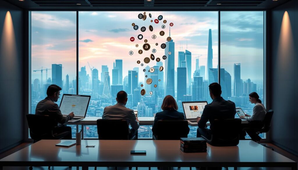 A step-by-step airdrop campaign unfolding in a sleek, modern setting. In the foreground, a team of crypto enthusiasts strategizing, laptops and whiteboards displaying detailed airdrop plans. The middle ground showcases the airdrop process, with tokens raining down onto virtual wallets and devices. In the background, a dynamic cityscape with towering skyscrapers and a vibrant, futuristic atmosphere. Soft, directional lighting illuminates the scene, casting subtle shadows and highlights to convey a sense of depth and professionalism. The overall composition evokes a well-organized, tech-savvy cryptocurrency ecosystem in action. A step-by-step airdrop campaign unfolding in a sleek, modern setting. In the foreground, a team of crypto enthusiasts strategizing, laptops and whiteboards displaying detailed airdrop plans. The middle ground showcases the airdrop process, with tokens raining down onto virtual wallets and devices. In the background, a dynamic cityscape with towering skyscrapers and a vibrant, futuristic atmosphere. Soft, directional lighting illuminates the scene, casting subtle shadows and highlights to convey a sense of depth and professionalism. The overall composition evokes a well-organized, tech-savvy cryptocurrency ecosystem in action.