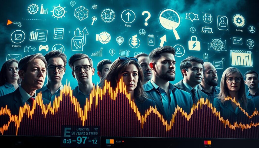 A stunning, hyper-realistic illustration of the risks and benefits of cryptocurrency investments. In the foreground, a glowing digital display showcases a rapidly fluctuating cryptocurrency chart, reflecting the volatility and unpredictability of the market. The middle ground features a diverse cast of investors, their expressions ranging from excitement to trepidation, as they navigate the complex world of digital currencies. In the background, a series of icons and symbols represent the potential rewards of cryptocurrency, such as decentralization, transparency, and global accessibility, juxtaposed with the looming threats of cybersecurity breaches, regulatory uncertainty, and market crashes. Dramatic lighting and a moody, high-contrast color palette create a sense of tension and drama, capturing the duality of the cryptocurrency landscape.