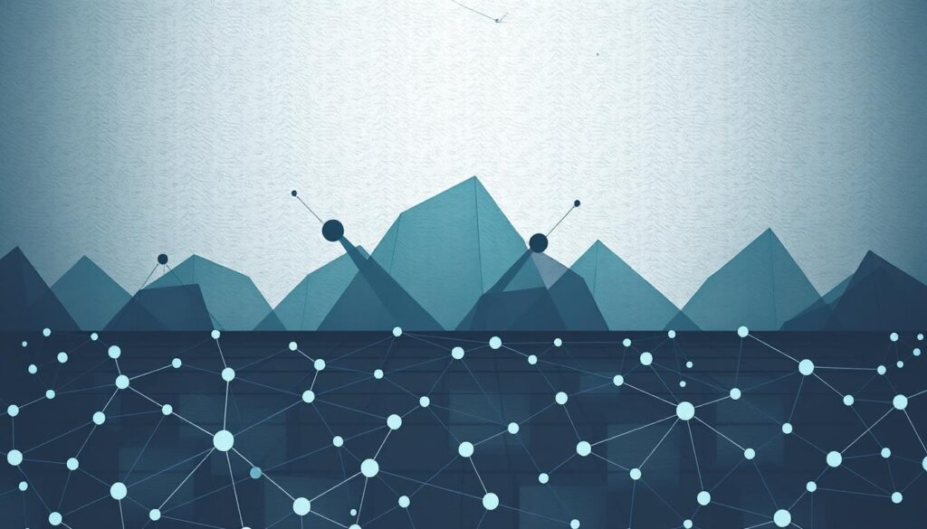 A stylized, minimalist illustration of neural networks applied to financial research. In the foreground, a seamless grid of interlinked nodes and connections, symbolizing the intricate computational architecture of deep learning models. In the middle ground, abstract geometric shapes and lines in muted shades of blue, green, and gray, conveying the analytical power and complexity of financial data analysis. The background features a subtle texture of faint graph paper or grid lines, suggesting the rigorous quantitative nature of the research. Dramatic, moody lighting casts long shadows, creating a sense of depth and gravitas. The overall aesthetic is sleek, modern, and high-tech, reflecting the cutting-edge techniques employed in this domain.