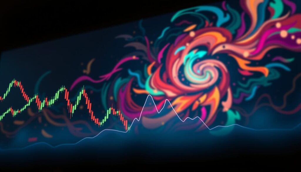 A sweeping, cinematic view of a financial market's price action cycle, captured with a wide-angle lens and dramatic lighting. In the foreground, a series of candlestick charts rise and fall, representing the ebb and flow of the crypto market. The middle ground features a stylized representation of the typical price action cycle, with peaks, valleys, and trend lines. In the background, a swirling, abstract backdrop of vibrant colors and dynamic shapes, evoking the volatility and complexity of the crypto ecosystem. The overall composition conveys a sense of technical analysis, market dynamics, and the cyclical nature of price movements in the digital asset space. A sweeping, cinematic view of a financial market's price action cycle, captured with a wide-angle lens and dramatic lighting. In the foreground, a series of candlestick charts rise and fall, representing the ebb and flow of the crypto market. The middle ground features a stylized representation of the typical price action cycle, with peaks, valleys, and trend lines. In the background, a swirling, abstract backdrop of vibrant colors and dynamic shapes, evoking the volatility and complexity of the crypto ecosystem. The overall composition conveys a sense of technical analysis, market dynamics, and the cyclical nature of price movements in the digital asset space.