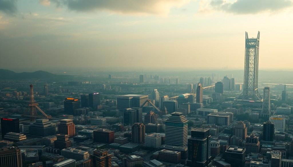 A sweeping panorama of the DeFi landscape, captured with cinematic flair. In the foreground, a tapestry of decentralized exchanges, each a unique node in a vast interconnected network. The middleground showcases the evolution of these platforms, from their humble beginnings to the advanced, AI-powered aggregators of today. Towering in the background, the blockchain infrastructure that supports this ever-changing ecosystem, illuminated by the warm glow of computational power. The scene is bathed in soft, diffused lighting, lending an air of tranquility and progress to the dynamic, ever-shifting DeFi world.