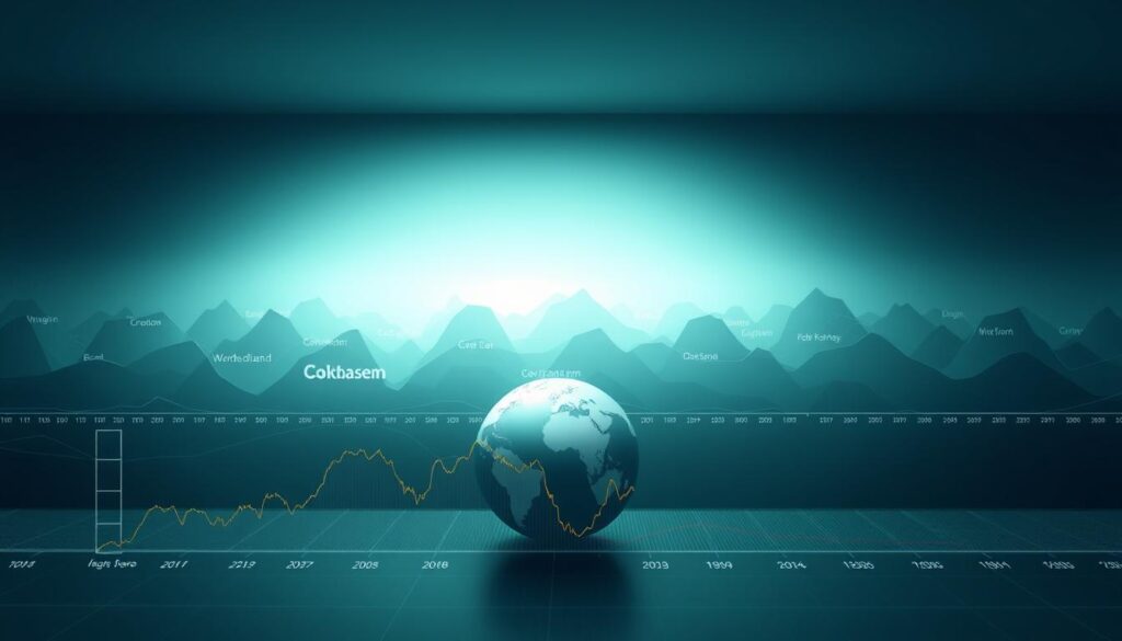 A sweeping panoramic view of historical Bitcoin price trends, depicted as a seamless timeline of undulating peaks and valleys. In the foreground, a detailed line graph showcases the premium gap between Coinbase and other major exchanges, illuminating the institutional demand dynamics. The middle ground features a 3D rendered globe, rotating gently to symbolize the global reach of cryptocurrency markets. Overhead, a soft, diffused lighting creates a pensive, analytical atmosphere, inviting the viewer to delve into the data and uncover the insights within. A sweeping panoramic view of historical Bitcoin price trends, depicted as a seamless timeline of undulating peaks and valleys. In the foreground, a detailed line graph showcases the premium gap between Coinbase and other major exchanges, illuminating the institutional demand dynamics. The middle ground features a 3D rendered globe, rotating gently to symbolize the global reach of cryptocurrency markets. Overhead, a soft, diffused lighting creates a pensive, analytical atmosphere, inviting the viewer to delve into the data and uncover the insights within.
