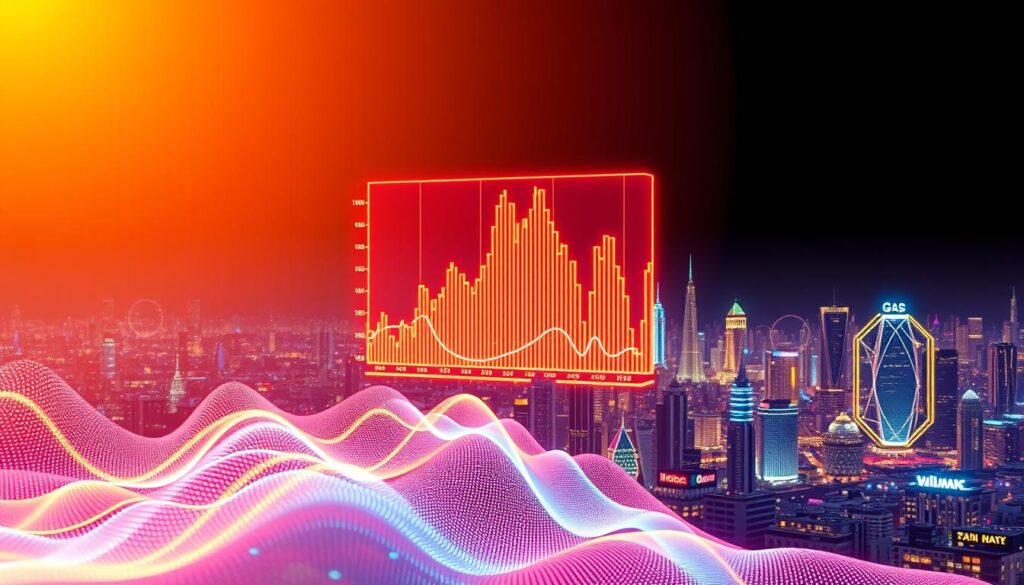 A vibrant and dynamic 3D scene depicting the interplay of trading volume, gas fees, and capital efficiency in the crypto market. In the foreground, a mesmerizing visualization of trading volume as a pulsing, neon-lit data stream, undulating with the rhythm of the market. In the middle ground, a towering graph showcasing the relationship between gas fees and trading volume, rendered in sleek, minimalist lines. In the background, a sprawling cityscape of skyscrapers and digital infrastructure, symbolizing the broader ecosystem of crypto finance. The scene is bathed in a warm, futuristic glow, conveying a sense of innovation, efficiency, and the triumph of technology over traditional barriers. The overall composition is striking, coherent, and visually captivating, effectively illustrating the key concepts of the article section. A vibrant and dynamic 3D scene depicting the interplay of trading volume, gas fees, and capital efficiency in the crypto market. In the foreground, a mesmerizing visualization of trading volume as a pulsing, neon-lit data stream, undulating with the rhythm of the market. In the middle ground, a towering graph showcasing the relationship between gas fees and trading volume, rendered in sleek, minimalist lines. In the background, a sprawling cityscape of skyscrapers and digital infrastructure, symbolizing the broader ecosystem of crypto finance. The scene is bathed in a warm, futuristic glow, conveying a sense of innovation, efficiency, and the triumph of technology over traditional barriers. The overall composition is striking, coherent, and visually captivating, effectively illustrating the key concepts of the article section.