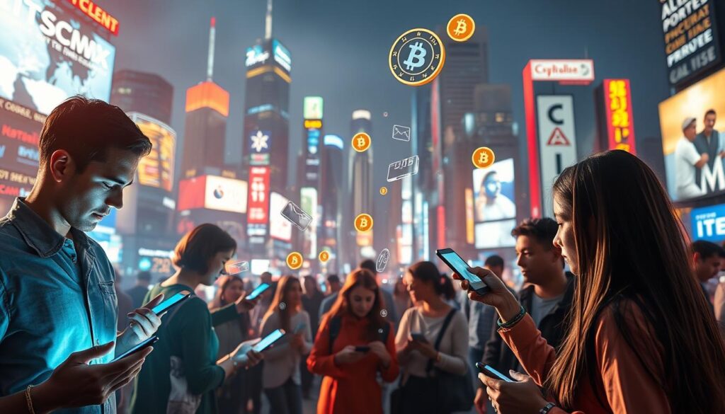 A vibrant and dynamic scene depicting the benefits of using cryptocurrency as a medium of exchange. In the foreground, a group of people engage in seamless digital transactions, their faces illuminated by the glow of smartphones and holographic displays. The middle ground showcases the speed, security, and global accessibility of cryptocurrency payments, with transaction data and virtual wallets floating effortlessly in the air. In the background, a cityscape shimmers with futuristic skyscrapers and neon-lit billboards, symbolizing the widespread adoption and integration of cryptocurrency into the modern financial landscape. The overall atmosphere is one of innovation, convenience, and the empowerment of individuals in a decentralized financial system.