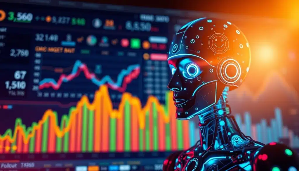 A vibrant data visualization dashboard hovers against a backdrop of swirling crypto charts and icons. In the foreground, an AI agent analyzes sentiment data, its interface reflecting a range of emotions - from optimism to caution. The scene is bathed in a warm glow, conveying the transformative impact of AI-powered crypto sentiment analysis. Subtle lens flare and depth of field create a sense of futuristic technology. The overall atmosphere is one of innovation, insight, and the dynamic interplay between artificial intelligence and the volatile world of cryptocurrency.