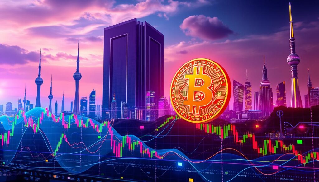 A vibrant digital landscape depicting the ebb and flow of the crypto market. In the foreground, a dynamic chart showcases the performance of various altcoins, with colorful lines and bars charting their price fluctuations over time. In the middle ground, a looming Bitcoin symbol serves as the anchor, casting a warm glow across the scene. The background features a skyline of futuristic towers and structures, representing the technological innovations driving the crypto ecosystem. The lighting is a combination of neon hues and sleek, modern illumination, creating an immersive and technologically advanced atmosphere. The overall composition conveys the ever-changing nature of the cryptocurrency market and its broader impact on the digital world. A vibrant digital landscape depicting the ebb and flow of the crypto market. In the foreground, a dynamic chart showcases the performance of various altcoins, with colorful lines and bars charting their price fluctuations over time. In the middle ground, a looming Bitcoin symbol serves as the anchor, casting a warm glow across the scene. The background features a skyline of futuristic towers and structures, representing the technological innovations driving the crypto ecosystem. The lighting is a combination of neon hues and sleek, modern illumination, creating an immersive and technologically advanced atmosphere. The overall composition conveys the ever-changing nature of the cryptocurrency market and its broader impact on the digital world.