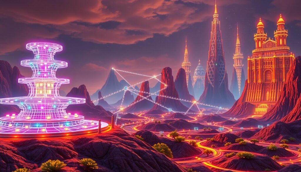 A vibrant, technologically-advanced landscape showcasing the interwoven structures of layer two blockchain scaling solutions. In the foreground, a dynamic visualization of rollup technology, with transparent, layered structures pulsing with activity. In the middle ground, state channels glimmer and interconnect, forming a robust, decentralized network. In the background, massive, towering sidechains reach skyward, their intricate designs hinting at the immense scalability they provide. The scene is bathed in a warm, futuristic glow, conveying the power and potential of these innovative blockchain technologies. A vibrant, technologically-advanced landscape showcasing the interwoven structures of layer two blockchain scaling solutions. In the foreground, a dynamic visualization of rollup technology, with transparent, layered structures pulsing with activity. In the middle ground, state channels glimmer and interconnect, forming a robust, decentralized network. In the background, massive, towering sidechains reach skyward, their intricate designs hinting at the immense scalability they provide. The scene is bathed in a warm, futuristic glow, conveying the power and potential of these innovative blockchain technologies.