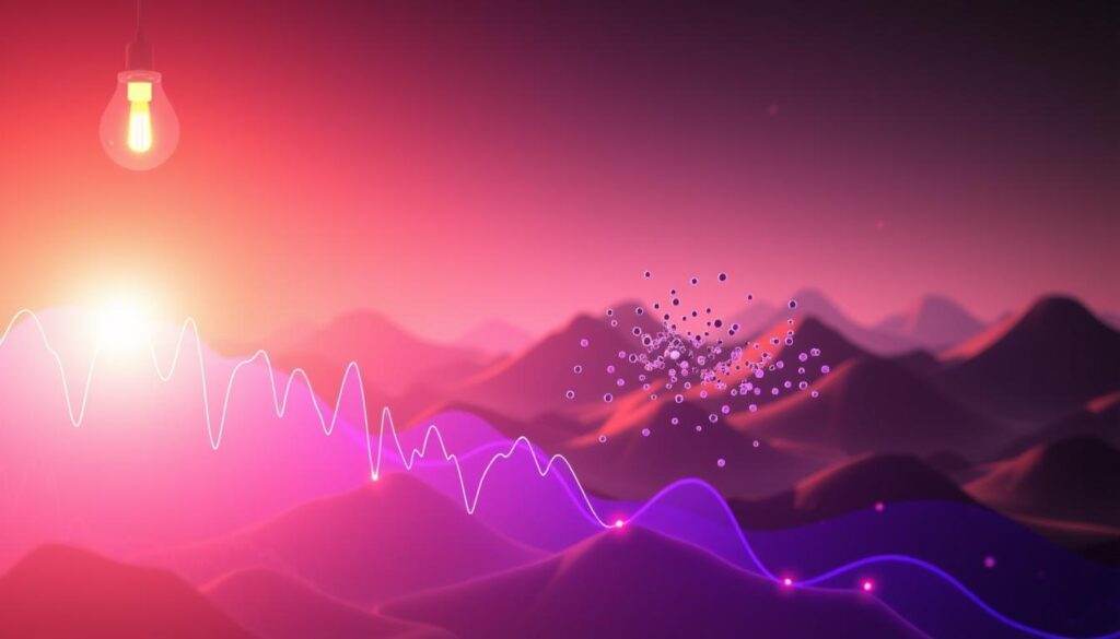 A vivid illustration of the evolution of sentiment analysis, depicted through a series of interconnected data visualizations. In the foreground, a pulsating line chart ebbs and flows, mirroring the changing sentiment over time. The middle ground features a scatter plot of data points, each representing a unique sentiment analysis. In the background, an abstract landscape of geometric shapes and gradients, symbolizing the underlying algorithms and methodologies powering the evolution of this discipline. The scene is illuminated by a warm, incandescent light, creating a sense of depth and dimensionality. The overall atmosphere conveys the dynamic, ever-changing nature of sentiment analysis in the crypto markets. A vivid illustration of the evolution of sentiment analysis, depicted through a series of interconnected data visualizations. In the foreground, a pulsating line chart ebbs and flows, mirroring the changing sentiment over time. The middle ground features a scatter plot of data points, each representing a unique sentiment analysis. In the background, an abstract landscape of geometric shapes and gradients, symbolizing the underlying algorithms and methodologies powering the evolution of this discipline. The scene is illuminated by a warm, incandescent light, creating a sense of depth and dimensionality. The overall atmosphere conveys the dynamic, ever-changing nature of sentiment analysis in the crypto markets.