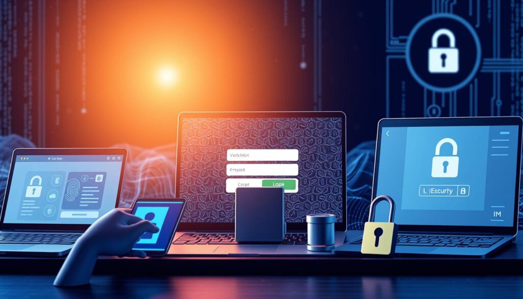 A well-lit, detailed illustration of various website security verification methods, including two-factor authentication, biometric scanning, and encrypted login screens. The foreground depicts these security features in use, with a middle ground showcasing a stylized website interface. The background features a subtle digital landscape with lines of code and data visualizations, conveying a sense of technological sophistication. The overall mood is one of security, reliability, and protection, fitting the "Cryptocurrency Phishing Attack Protection Methods" theme. A well-lit, detailed illustration of various website security verification methods, including two-factor authentication, biometric scanning, and encrypted login screens. The foreground depicts these security features in use, with a middle ground showcasing a stylized website interface. The background features a subtle digital landscape with lines of code and data visualizations, conveying a sense of technological sophistication. The overall mood is one of security, reliability, and protection, fitting the "Cryptocurrency Phishing Attack Protection Methods" theme.