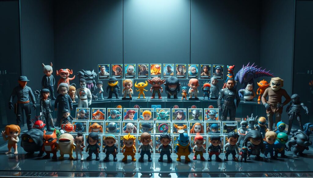 A well-lit display of various digital collectibles, showcasing their unique designs and features. The foreground features a central arrangement of diverse NFT avatars, each with distinct personalities and styles. The middle ground depicts a collection of virtual trading cards, their holographic surfaces gleaming under focused lighting. The background showcases a sleek, minimalist environment, hinting at the digital realm from which these collectibles originate. The overall composition conveys a sense of curation and careful consideration, inviting the viewer to explore and compare the intriguing world of NFT-based digital collectibles. A well-lit display of various digital collectibles, showcasing their unique designs and features. The foreground features a central arrangement of diverse NFT avatars, each with distinct personalities and styles. The middle ground depicts a collection of virtual trading cards, their holographic surfaces gleaming under focused lighting. The background showcases a sleek, minimalist environment, hinting at the digital realm from which these collectibles originate. The overall composition conveys a sense of curation and careful consideration, inviting the viewer to explore and compare the intriguing world of NFT-based digital collectibles.