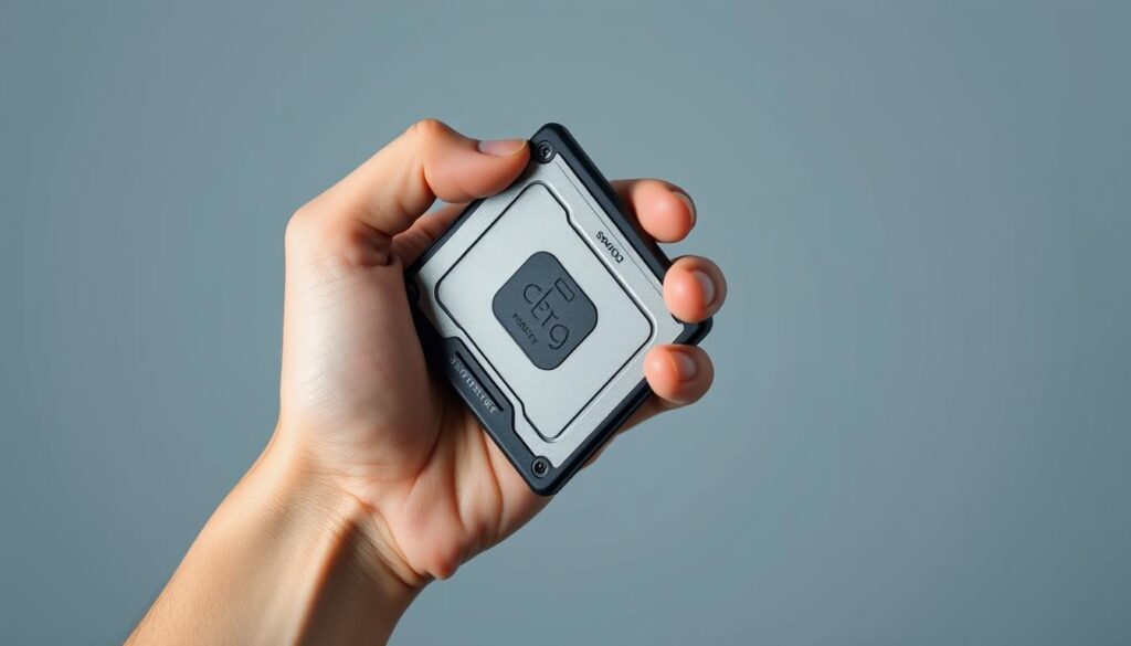 A well-lit, high-resolution close-up shot of a person's hand securely holding a cryptocurrency hardware wallet, with a sleek, modern design. The wallet is showcased against a clean, minimalist background in soft hues of blue and gray, conveying a sense of professionalism and security. The image should highlight the physical aspects of the wallet, such as its rugged construction, tamper-evident seals, and integrated security features, while also capturing the user's careful, deliberate grip, emphasizing the importance of proper handling and storage of digital assets. A well-lit, high-resolution close-up shot of a person's hand securely holding a cryptocurrency hardware wallet, with a sleek, modern design. The wallet is showcased against a clean, minimalist background in soft hues of blue and gray, conveying a sense of professionalism and security. The image should highlight the physical aspects of the wallet, such as its rugged construction, tamper-evident seals, and integrated security features, while also capturing the user's careful, deliberate grip, emphasizing the importance of proper handling and storage of digital assets.
