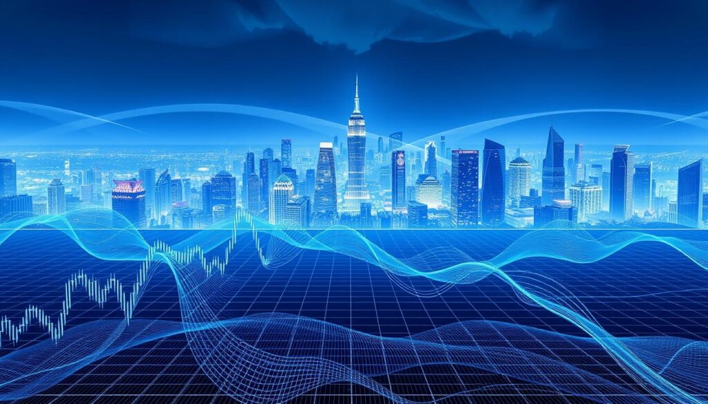 An expansive landscape depicting the intricate patterns of support and resistance levels in the crypto market. In the foreground, a detailed chart with dynamic lines and curves, representing the ebb and flow of price movements. The middle ground features a grid-like structure, symbolizing the technical analysis framework. In the background, a sleek, futuristic cityscape with towering skyscrapers and a vibrant, neon-infused skyline. The scene is bathed in a cool, blue-tinted lighting, creating a sense of technological sophistication and data-driven analysis. The overall atmosphere conveys the strategic importance of mastering support and resistance levels in successful crypto trading.