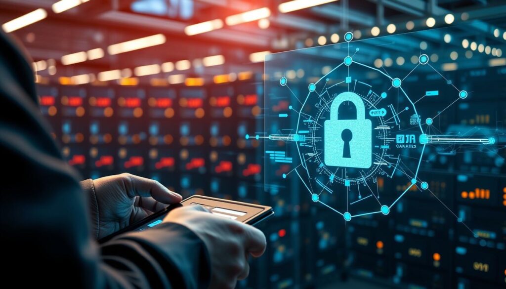 Detailed blockchain security measures protecting a decentralized gaming platform. In the foreground, a player's digital wallet securely authenticating transactions on a sleek user interface. In the middle, a holographic display shows encrypted data flows between nodes, verifying asset ownership. In the background, a vast network of servers and storage nodes, their activity visualized in a vibrant array of colors and geometric shapes. Soft, ambient lighting casts a sense of technological sophistication, while depth of field emphasizes the layers of security safeguarding the player's experience. An overall impression of trust, transparency and technological prowess in the blockchain gaming ecosystem. Detailed blockchain security measures protecting a decentralized gaming platform. In the foreground, a player's digital wallet securely authenticating transactions on a sleek user interface. In the middle, a holographic display shows encrypted data flows between nodes, verifying asset ownership. In the background, a vast network of servers and storage nodes, their activity visualized in a vibrant array of colors and geometric shapes. Soft, ambient lighting casts a sense of technological sophistication, while depth of field emphasizes the layers of security safeguarding the player's experience. An overall impression of trust, transparency and technological prowess in the blockchain gaming ecosystem.