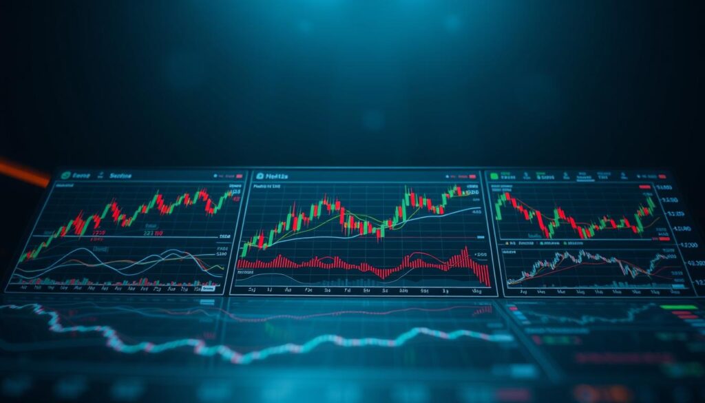 Detailed technical analysis of cryptocurrency market trends, showcasing a comprehensive dashboard of various technical indicators. In the foreground, a series of candlestick charts, line graphs, and oscillators meticulously display price movements, volatility, and momentum. The middle ground features a sleek, futuristic interface with interactive data visualizations, allowing the user to explore and interpret market signals. The background is set against a dark, moody atmosphere with a subtle glow, creating a sense of digital sophistication. Dramatic lighting and depth of field emphasize the gravitas of the financial insights on display, conveying the expertise needed to identify emerging bull market conditions in the crypto space. Detailed technical analysis of cryptocurrency market trends, showcasing a comprehensive dashboard of various technical indicators. In the foreground, a series of candlestick charts, line graphs, and oscillators meticulously display price movements, volatility, and momentum. The middle ground features a sleek, futuristic interface with interactive data visualizations, allowing the user to explore and interpret market signals. The background is set against a dark, moody atmosphere with a subtle glow, creating a sense of digital sophistication. Dramatic lighting and depth of field emphasize the gravitas of the financial insights on display, conveying the expertise needed to identify emerging bull market conditions in the crypto space.