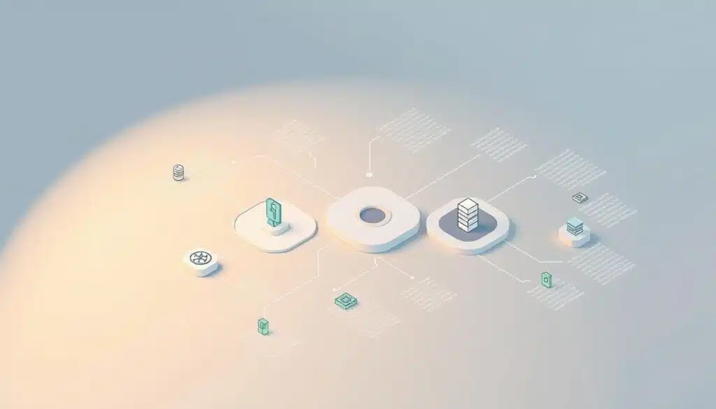 Detailed technical schematic depicting the practical steps for integrating blockchain technology. Clean, minimalist digital illustration with a crisp, technical aesthetic. Showcases the key stages of the integration process through a series of interconnected geometric shapes and icons. Soft, warm lighting illuminates the scene from the top left, casting subtle shadows. Precise, technical camera angle providing an isometric perspective for optimal clarity. Muted, neutral color palette with accents of blockchain-associated blues and greens. Conveys a sense of order, reliability and trust inherent to blockchain integration.