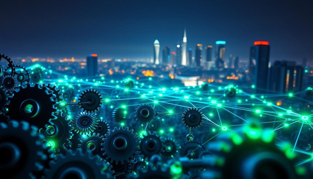 Prompt A complex network of blockchain nodes, each validating transactions through diverse consensus mechanisms. Vibrant hues of blue and green illuminate the scene, representing the dynamism and security of the decentralized system. In the foreground, intricate gears and cogs symbolize the intricate computational processes that power the network. The middle ground features a stylized representation of a proof-of-work or proof-of-stake protocol, with nodes interconnected by glowing lines. In the background, a sleek, futuristic cityscape provides a futuristic backdrop, hinting at the transformative potential of blockchain technology. The overall composition conveys a sense of technological prowess, mathematical precision, and unwavering integrity. Prompt A complex network of blockchain nodes, each validating transactions through diverse consensus mechanisms. Vibrant hues of blue and green illuminate the scene, representing the dynamism and security of the decentralized system. In the foreground, intricate gears and cogs symbolize the intricate computational processes that power the network. The middle ground features a stylized representation of a proof-of-work or proof-of-stake protocol, with nodes interconnected by glowing lines. In the background, a sleek, futuristic cityscape provides a futuristic backdrop, hinting at the transformative potential of blockchain technology. The overall composition conveys a sense of technological prowess, mathematical precision, and unwavering integrity.