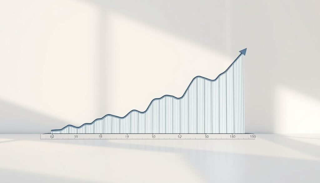 Stablecoin transaction volume growth chart: a sleek, modern data visualization against a clean, minimalist background. In the foreground, a stylized line graph rises steadily, representing the increasing adoption and usage of stablecoins. The graph's lines are rendered in cool, metallic tones, conveying a sense of stability and reliability. The middle ground features subtle gridlines and axis labels, providing context without distracting from the central data. The background is a soft, neutral palette, allowing the graph to take center stage and command attention. Realistic lighting from the side casts subtle shadows, adding depth and dimensionality to the scene. The overall mood is one of technological sophistication and financial progress.