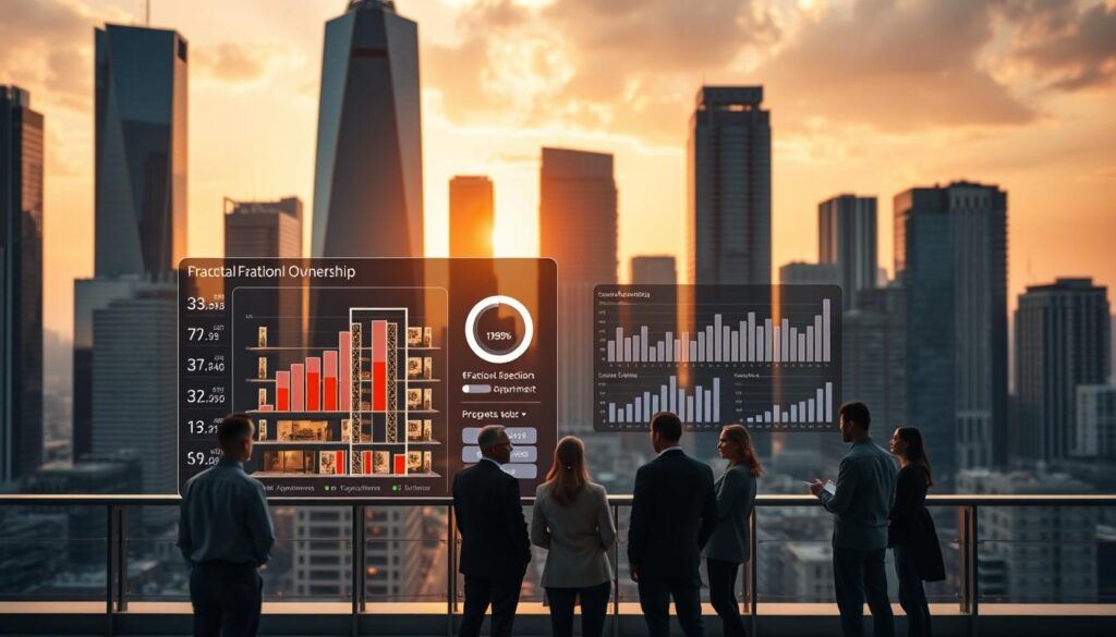 Tokenization of real estate assets, showcasing a modern, sleek urban skyline in the background. In the foreground, a digital tokenization platform interface displays fractional ownership of a luxury apartment building, with interactive charts and graphs illustrating the investment opportunities. The middle ground features a group of investors and property managers discussing the benefits of blockchain-based real estate investments, bathed in warm, soft lighting that conveys a sense of trust and innovation. The scene is captured through a wide-angle lens to emphasize the scale and complexity of the tokenization process, creating a visually compelling illustration of this emerging fintech trend. Tokenization of real estate assets, showcasing a modern, sleek urban skyline in the background. In the foreground, a digital tokenization platform interface displays fractional ownership of a luxury apartment building, with interactive charts and graphs illustrating the investment opportunities. The middle ground features a group of investors and property managers discussing the benefits of blockchain-based real estate investments, bathed in warm, soft lighting that conveys a sense of trust and innovation. The scene is captured through a wide-angle lens to emphasize the scale and complexity of the tokenization process, creating a visually compelling illustration of this emerging fintech trend.