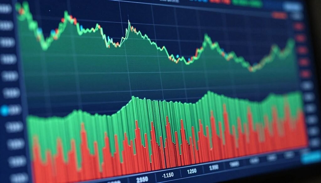 A detailed, high-resolution digital representation of a cryptocurrency order book, focusing on market depth. In the foreground, an intricate visualization of order book depth is displayed, featuring layered bars indicating buy and sell orders at various price levels, using vibrant colors such as green for buys and red for sells. The middle section shows an abstract graph overlay, illustrating the varying trade volume and price levels, with smooth curves suggesting volatility in the market. In the background, a futuristic digital trading interface is subtly highlighted, with faint grid lines and glowing data points, enhancing a tech-driven atmosphere. The lighting is cool and modern, with a blue and green color palette reminiscent of financial dashboards. This scene conveys a sense of analytical depth and strategic insight, embodying the essence of crypto trading.