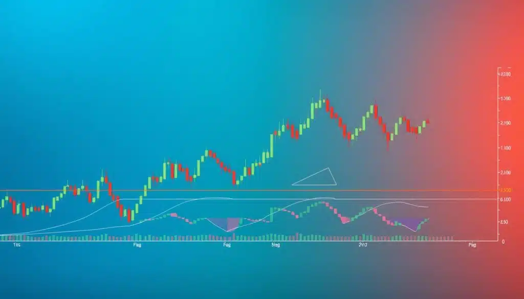 A detailed patterns chart displayed in a modern style, showcasing a blend of continuation and reversal patterns commonly found in price action trading. In the foreground, accurately plotted candlestick patterns illustrate market movements, with well-defined lines and vivid colors to signify bullish and bearish trends. The middle section features various chart patterns, such as flags, triangles, and head and shoulders, arranged logically to enhance comprehension. In the background, a subtle gradient of blue and green evokes a sense of calm and professionalism, while dynamic lighting creates depth, making the chart pop with clarity. This image captures the essence of market psychology, inviting traders to analyze patterns with analytical focus and determination.